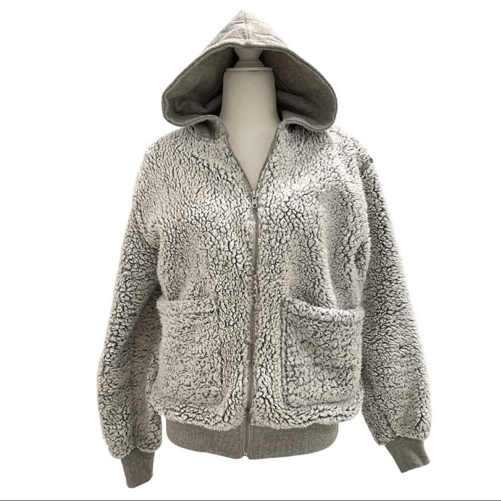 Urban Outfitters Brea Hooded Fleece Zip Up Hoodie Grey
